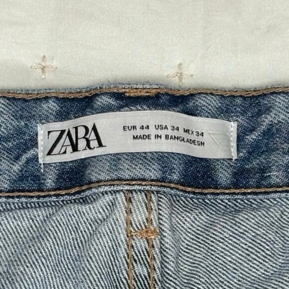 Zara Stone Wash Button Fly Jeans High Rise Straight Leg Women's 34 | Blue | EUC - Picture 6 of 11